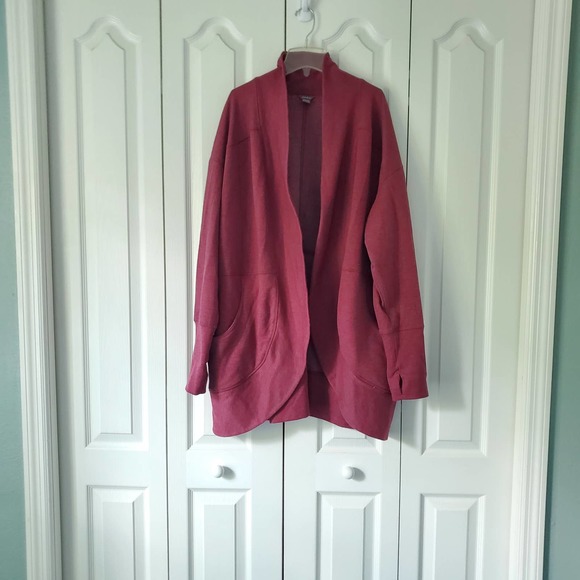 Eddie Bauer Camp Fleece Cardigan 2X Burgundy Soft Open Cozy Layering Casual Long - Picture 3 of 15